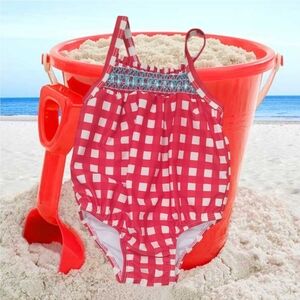 Cat & Jack Girl's Red and White Checkered One-piece Swimsuit